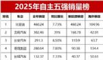 2025年全年汽车厂商销量榜 自主车企五强销量排名